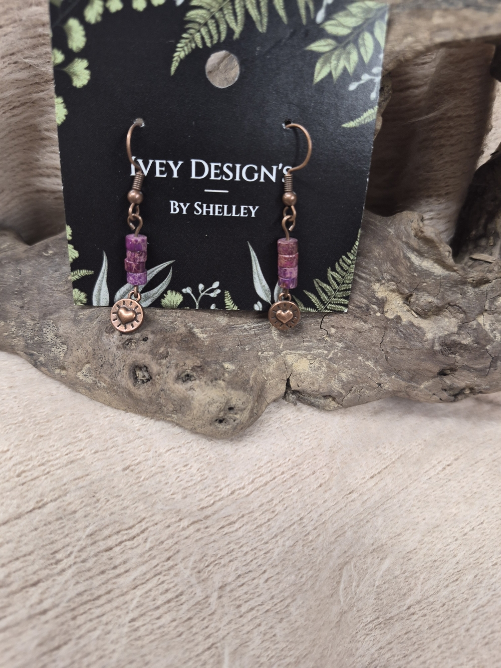 Purple Bead Copper Charm Earrings
